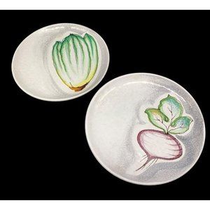 Vtg MCM FRATELLI FANCIULLACCI ITALY Vegetable Plates 8" Radish Lettuce Textured